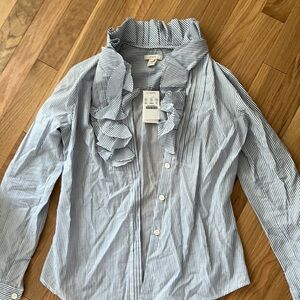 J. Crew striped button down with ruffle detail. NWT size P0